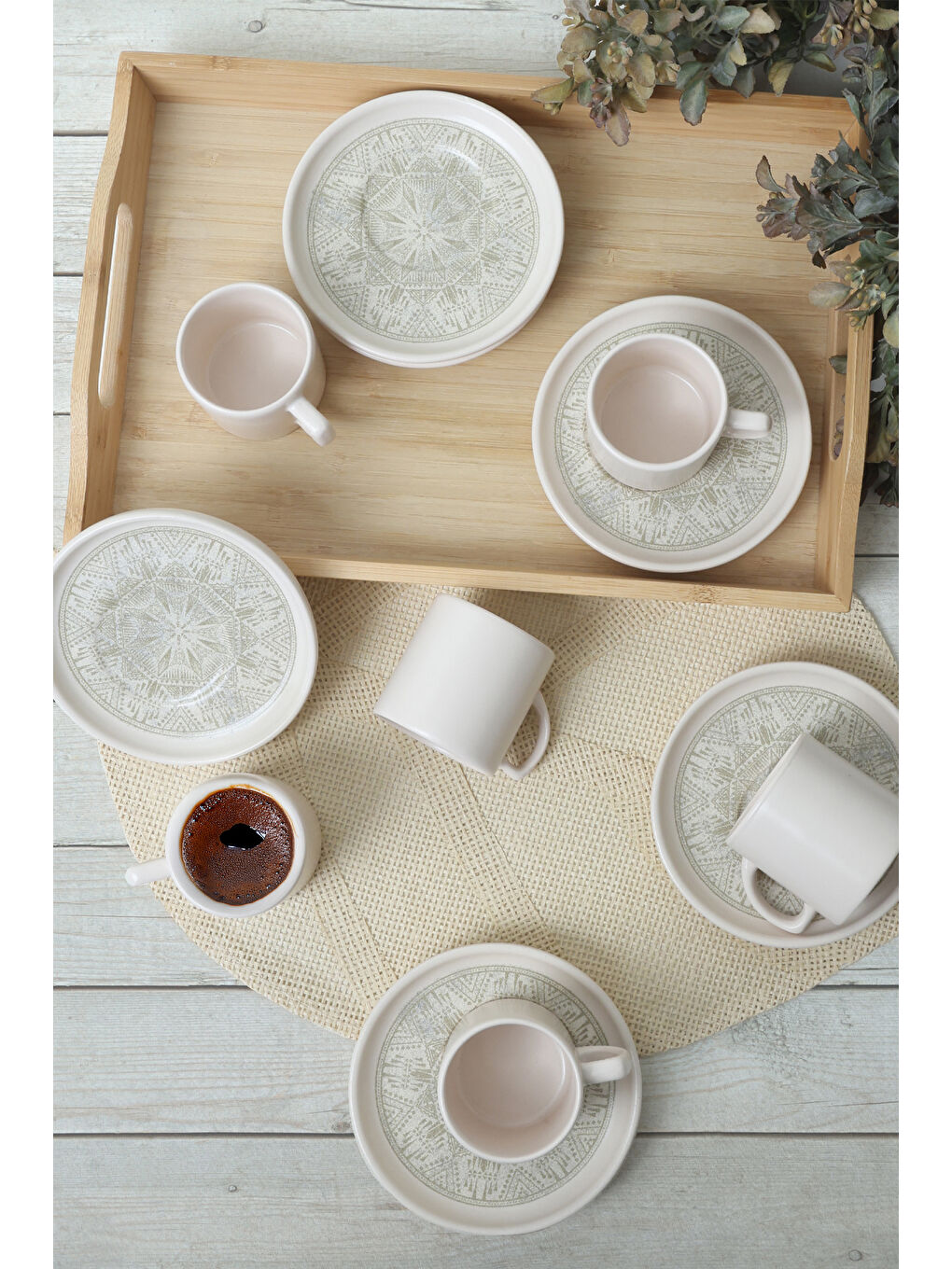 Ekru Groundlace Nordic Kahve Takımı 12 Parça 6 Kişilik-2