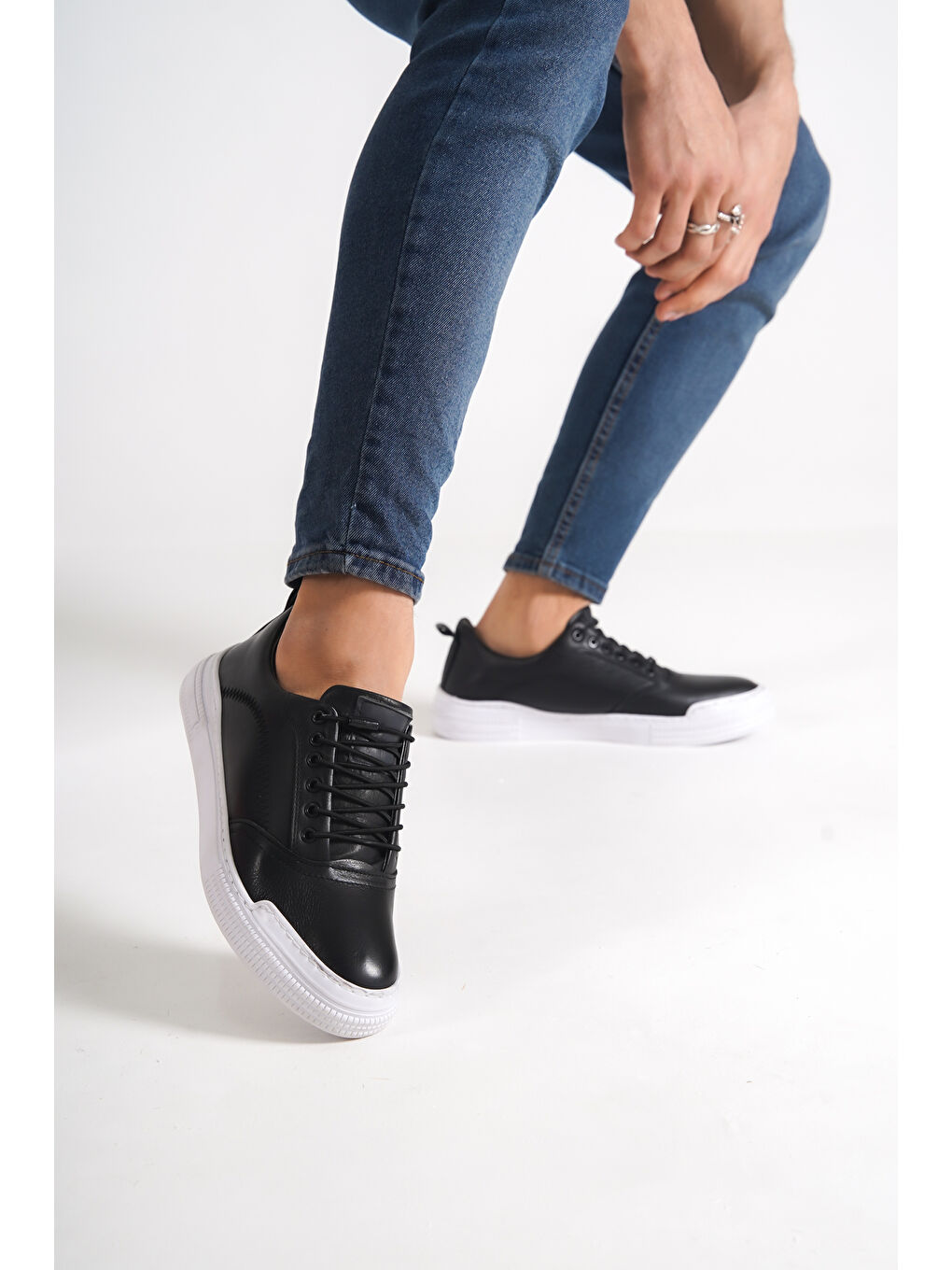 Siyah Ortopedik Sneaker Hakiki Deri Erkek Ayakkabı-3