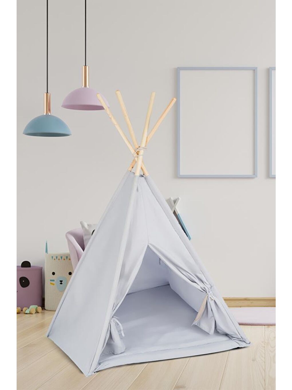 Çocuk Kızılderili Oyun Çadırı Ahşap Direkli Geniş Oyun Çadırı ve Minderli Ev & Bahçe Oyun Alanı Mind