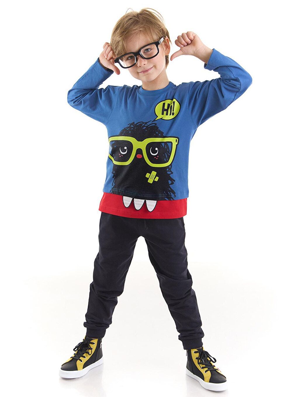 Denokids Karışık Monster Erkek Çocuk Tshirt Eşofman Altı Takım