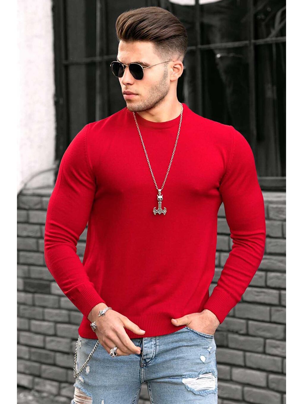 Kırmızı Bisiklet Yaka Basic Triko Kazak 4673