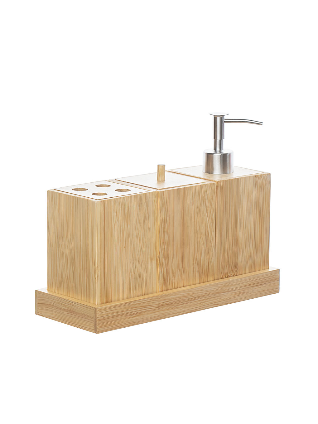 Kahverengi 76144 Standlı 3'lü Bambu Banyo Seti-2