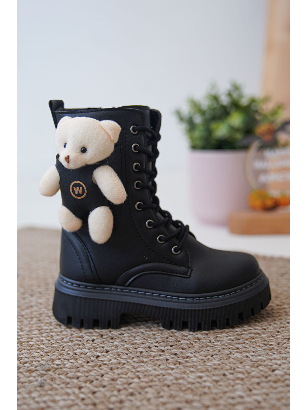 Siyah D006 Günlük Ortopedik Ayıcıklı Kız Çocuk Botu-5