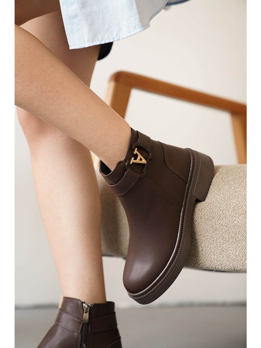 Kahverengi D802 Kadın Yanı Tokalı Ortopedik Soğuk Geçirmez Bot-3