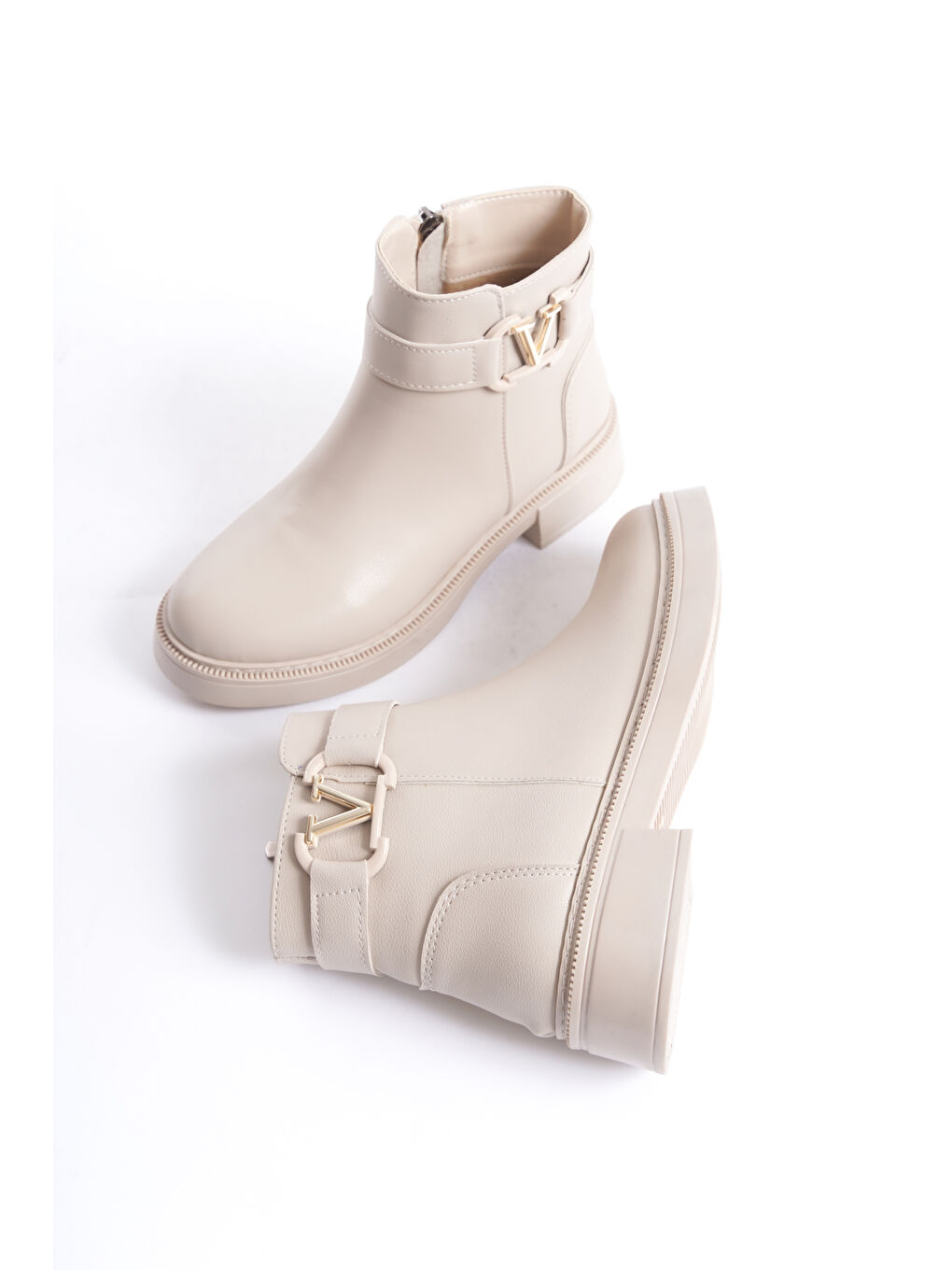 Bej D802 Kadın Yanı Tokalı Ortopedik Soğuk Geçirmez Bot-2