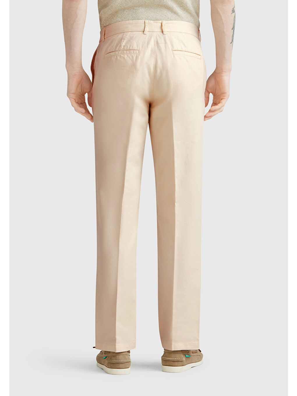 Bej Keten Karışımlı Cebi Biyeli Düz Kalıp Erkek Pantolon-2