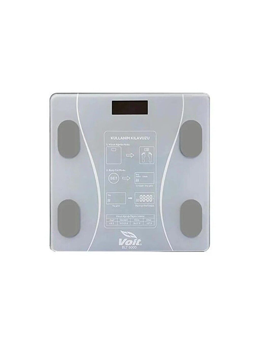 Gri Bluetooth Baskül - Dijital Akıllı Tartı - Yağ Ölçer Tartı - Pil ve Mezuro Hediyeli Tartı