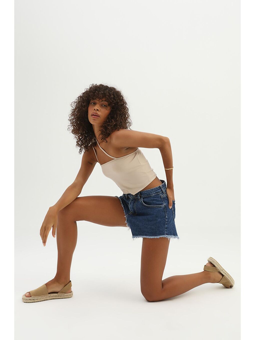 Paçaları Püsküllü Jean Şort Mavi-2