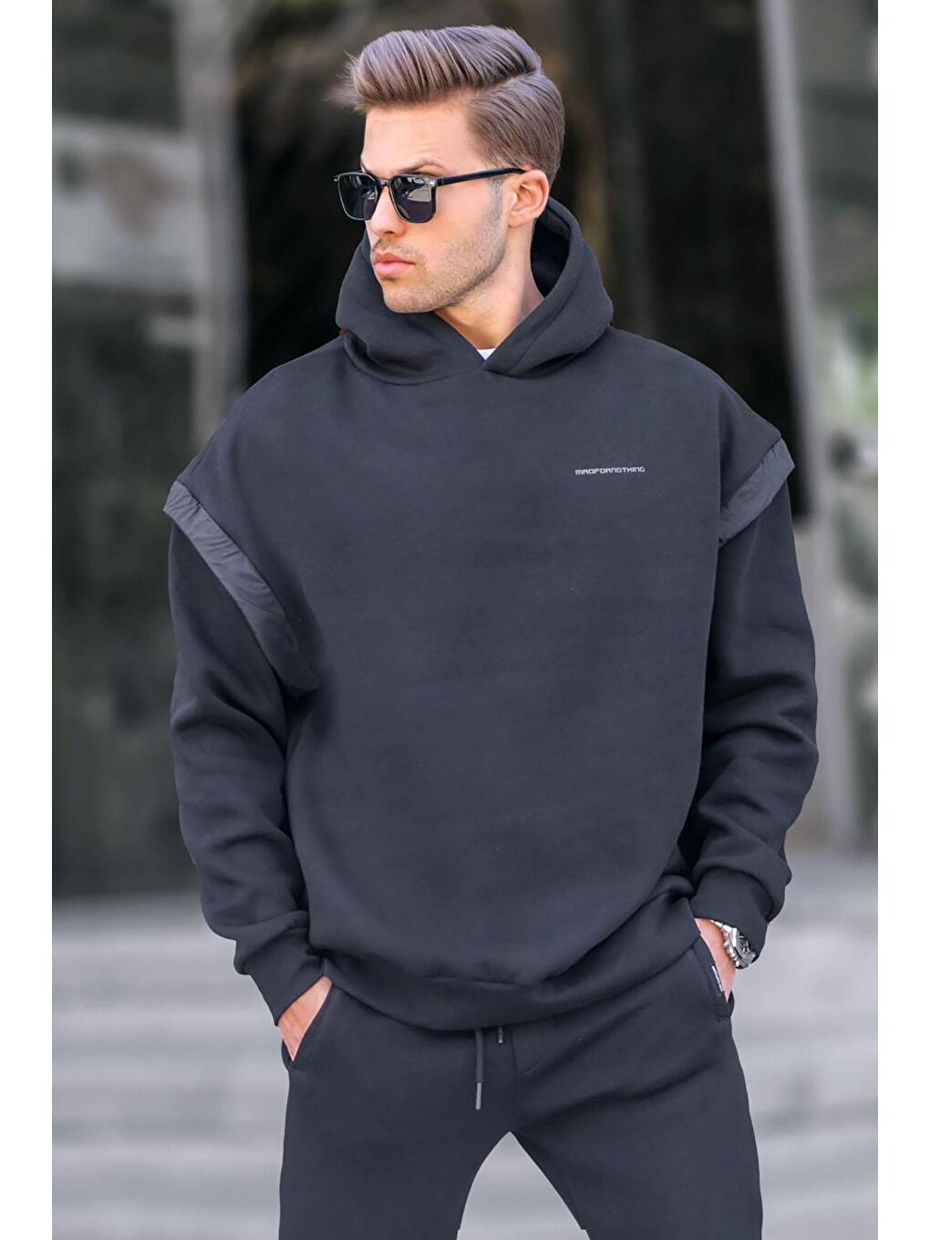 Madmext Siyah Beyaz Oversize Kapüşonlu Sweatshirt 6147 - 1