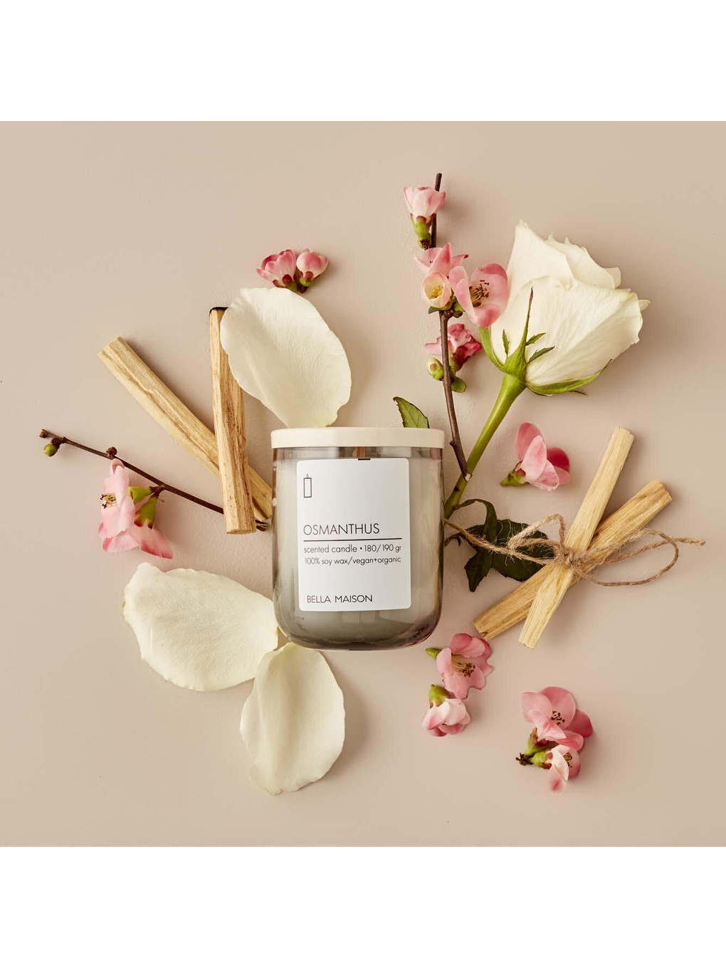 Beyaz Osmanthus Ahşap Fitilli Soy Wax Mum-2