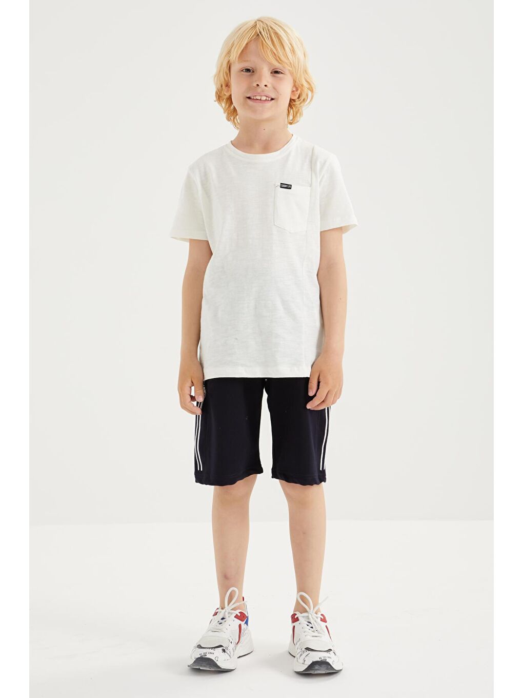 Lacivert Fermuar Cepli Bağcıklı Standart Kalıp Erkek Çocuk Şort  - 10885