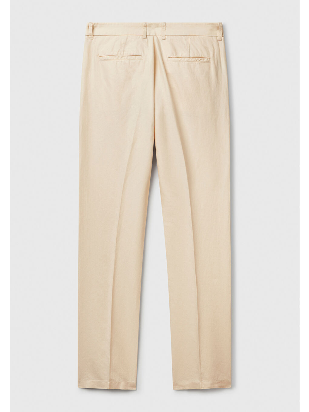 Bej Keten Karışımlı Cebi Biyeli Düz Kalıp Erkek Pantolon-3