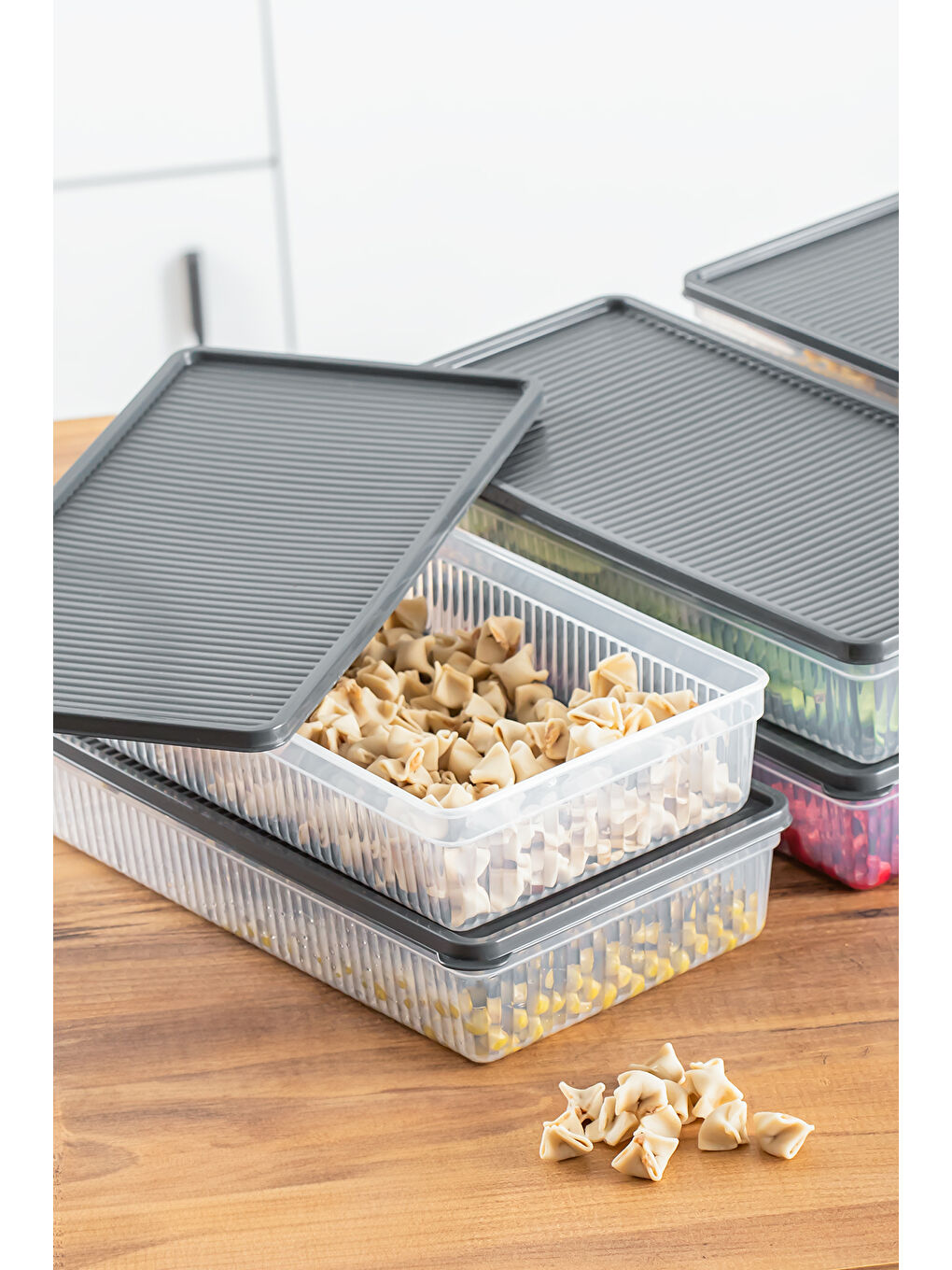 1101 4'lü Buzdolabı Düzenleyici Difriz-mikrodalga Uyumlu Buzluk Saklama Kabı Seti Antrasit - 2 Lt-1