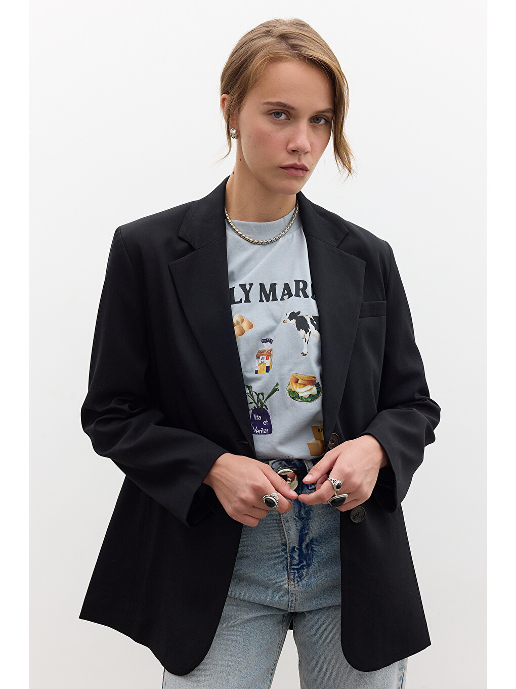 Klasik Kapamalı Blazer Ceket Siyah-4