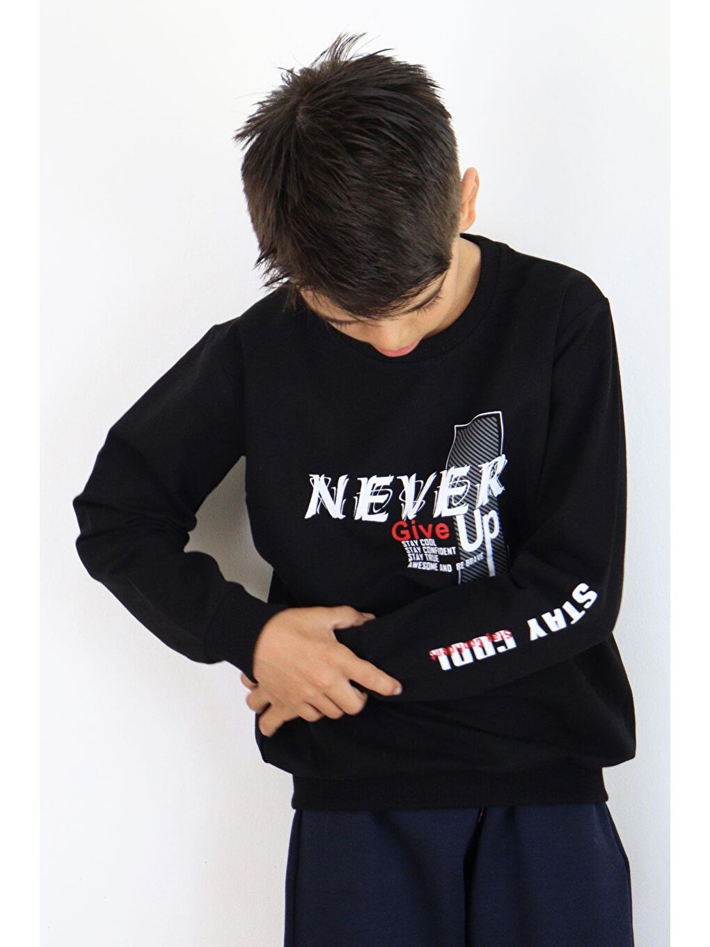 Breeze Siyah Erkek Çocuk Sweatshirt Motivasyon Temalı Siyah (8-12 Yaş) - 1