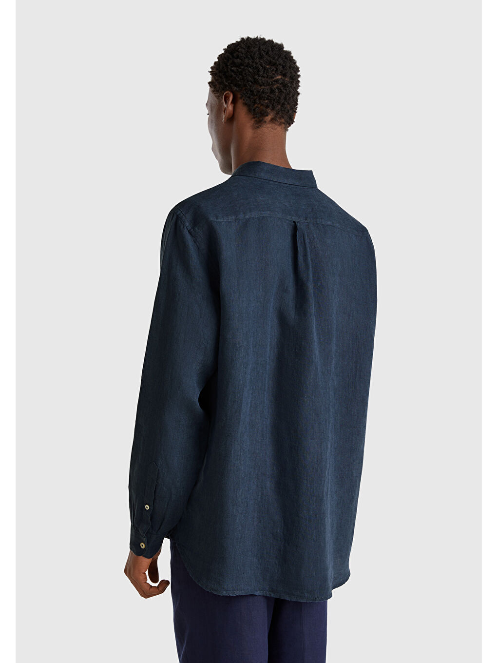 Erkek Lacivert %100 Keten Gömlek-2