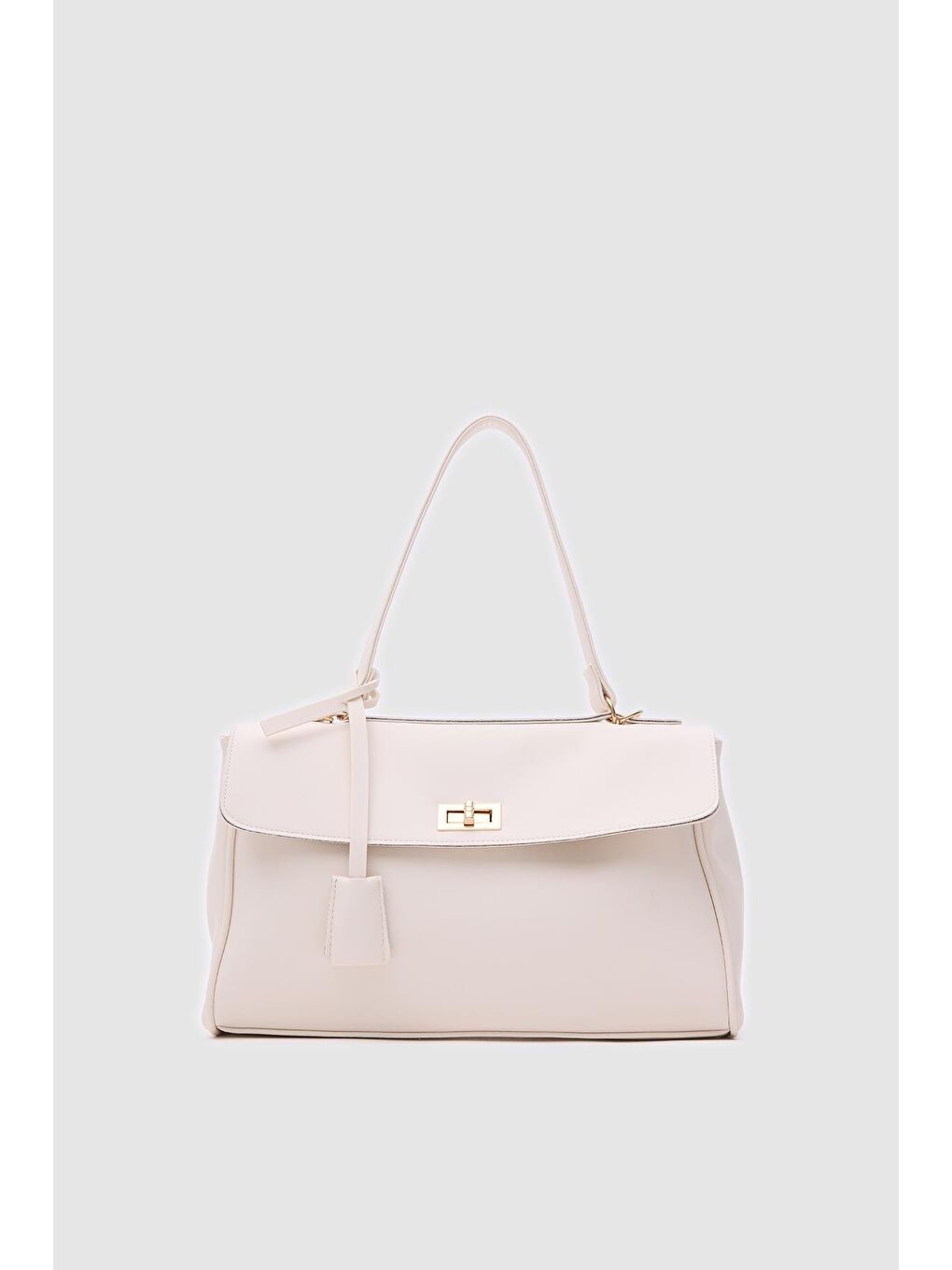 Ekru Amara Kilitli Klasik Omuz Çantası Krem