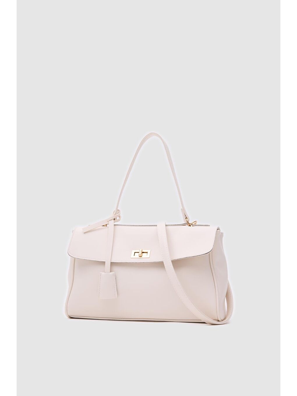 Ekru Amara Kilitli Klasik Omuz Çantası Krem-5