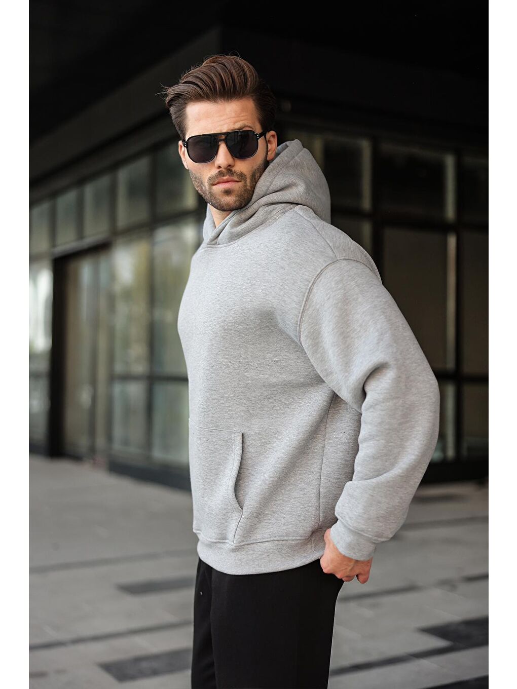 Grimelanj Kapüşonlu Kanguru Cep Erkek Sweatshirt E7169-2