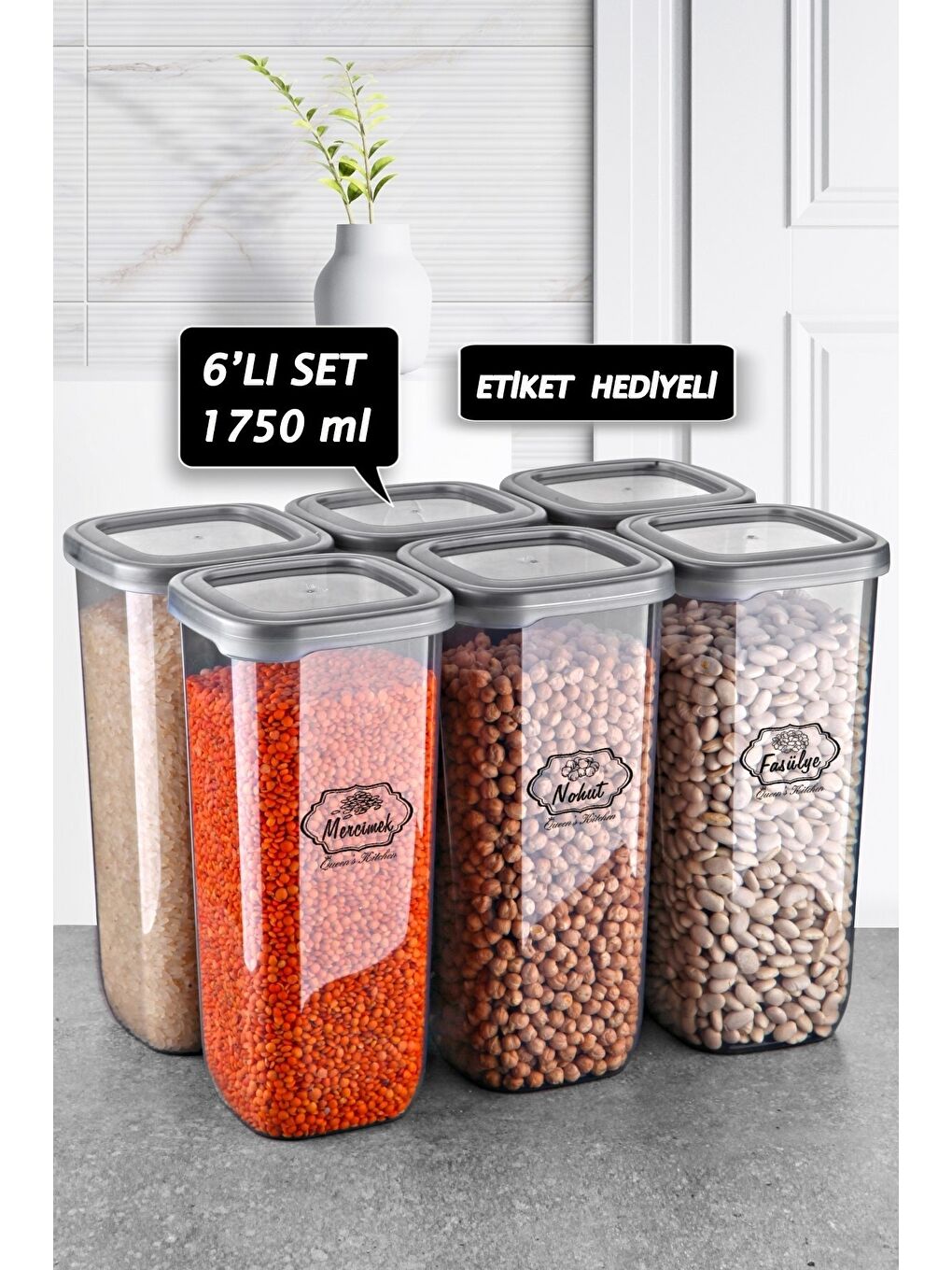 Renksiz 6 Adet 1750ml Etiket Hediyeli Saklama Seti