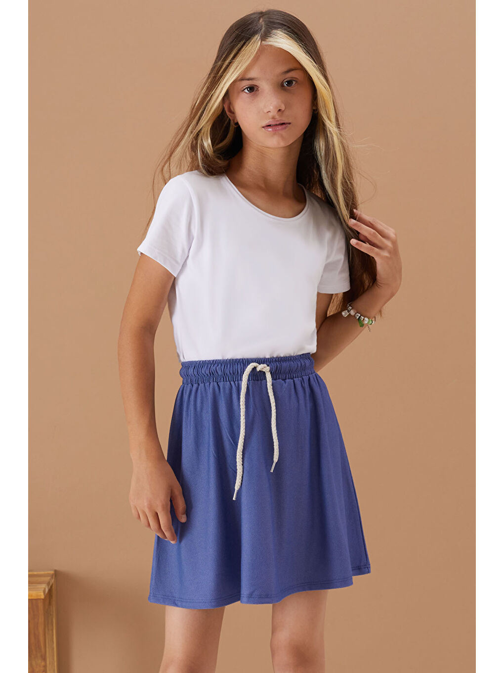 Lacivert Mavi Lastikli Bel Kız Çocuk Tenis Etek 19136-1