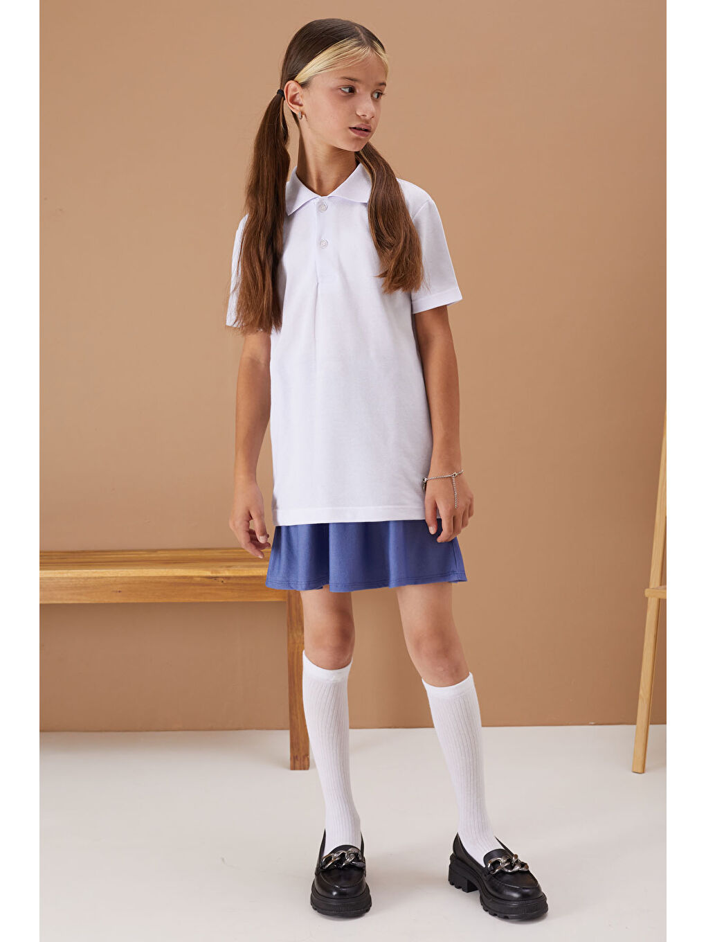 Lacivert Mavi Lastikli Bel Kız Çocuk Tenis Etek 19136-2