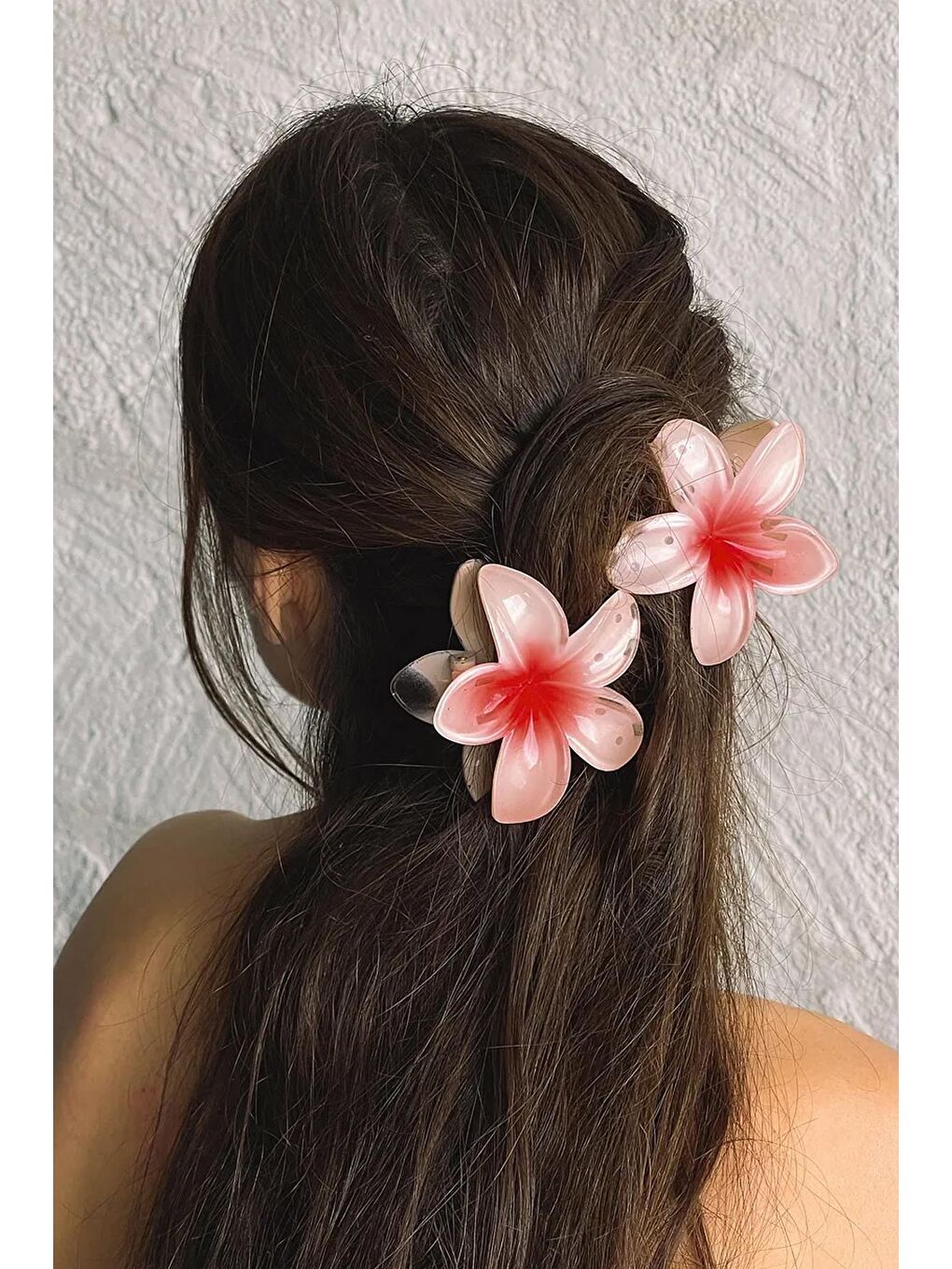 Pembe Büyük Hibiscus Lüks Asetat Mandal Toka-1