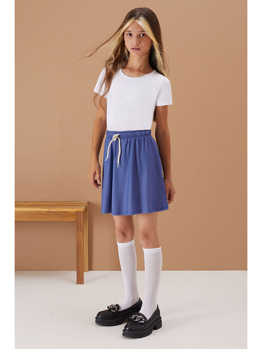 Lacivert Mavi Lastikli Bel Kız Çocuk Tenis Etek 19136-3