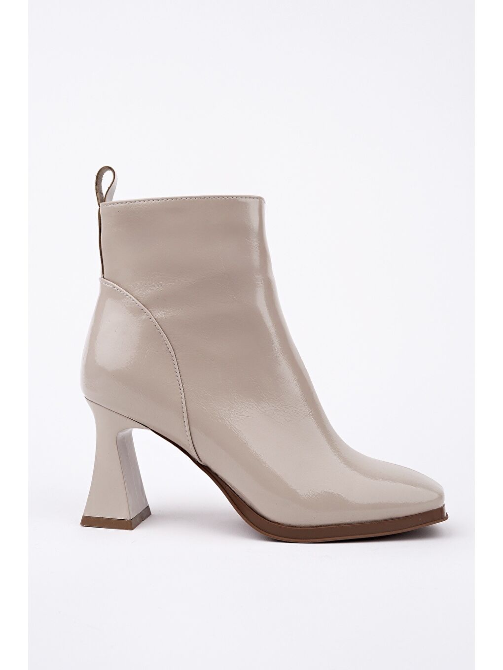 Bej CELİNA Küt Burun Fermuarlı Topuklu Kadın Bot-2