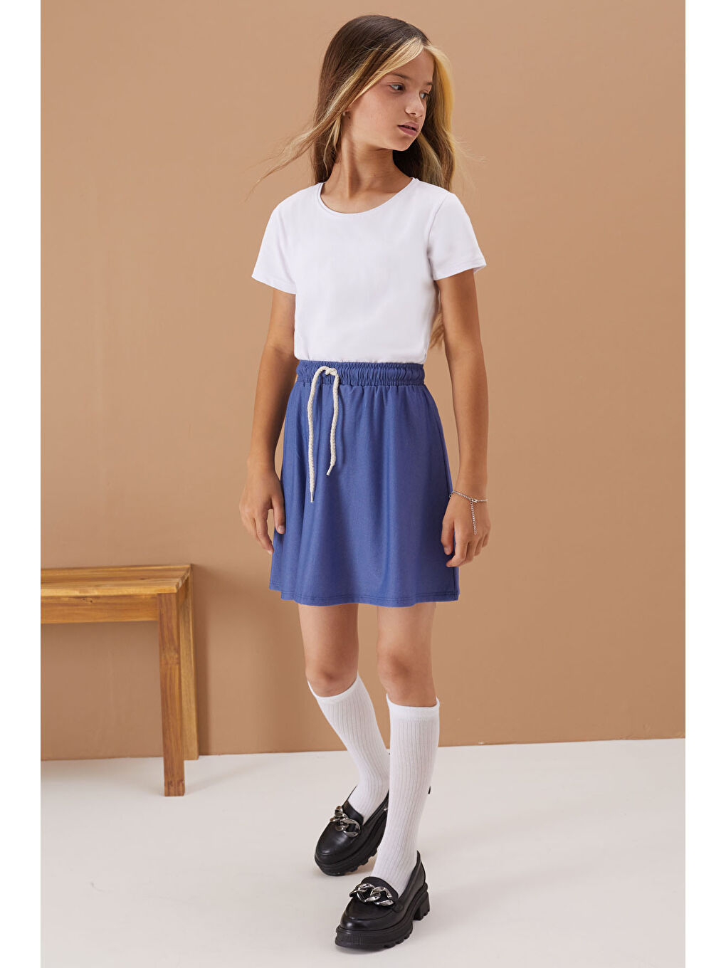 Lacivert Mavi Lastikli Bel Kız Çocuk Tenis Etek 19136-4