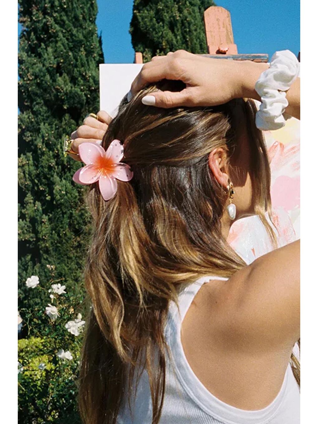 Pembe Büyük Hibiscus Lüks Asetat Mandal Toka-3