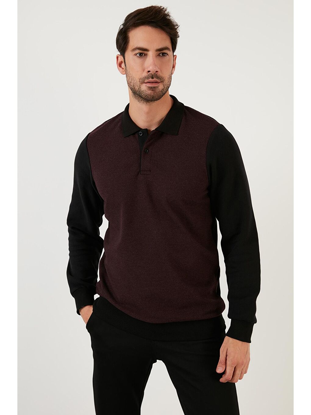 Bordo Pamuklu Regular Fit Polo Yaka Sweat 5905040-2