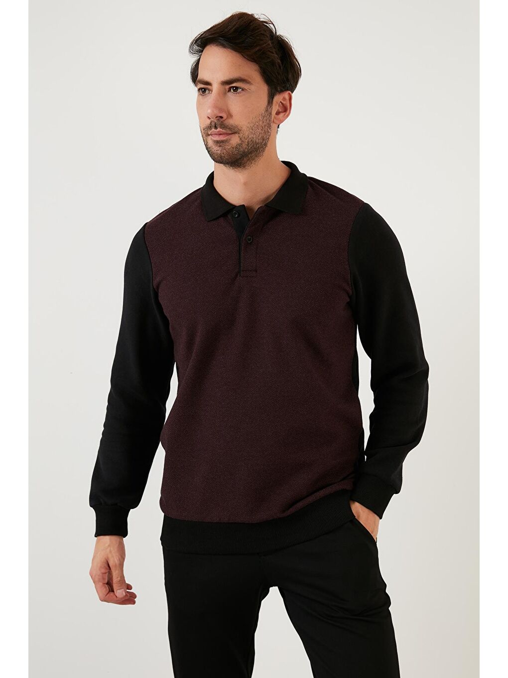 Bordo Pamuklu Regular Fit Polo Yaka Sweat 5905040-3