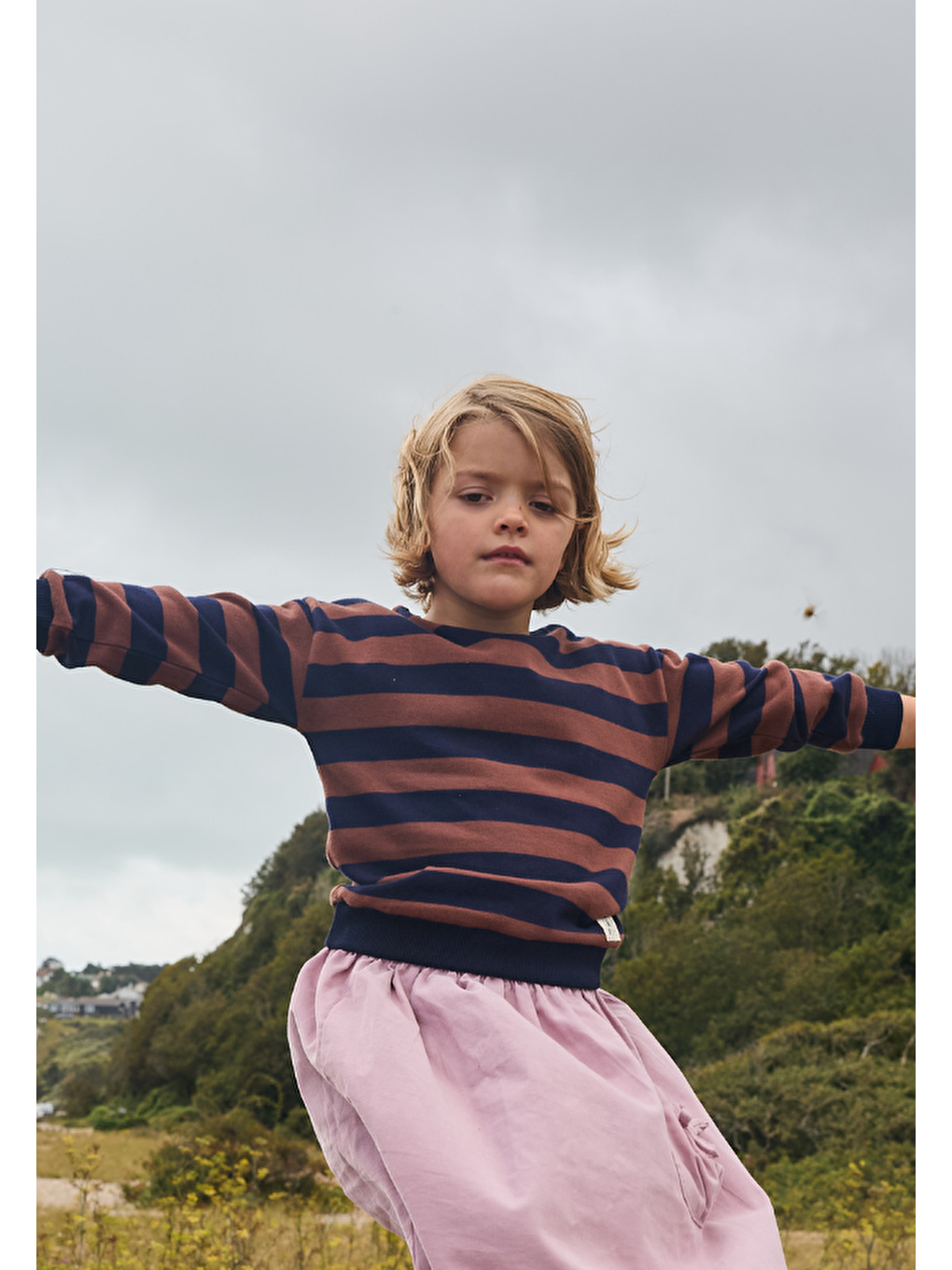 Kahverengi Çizgili Triko Sweatshırt 2-12 Yaş Lacivert Kahve