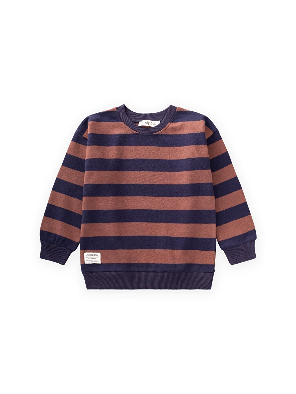 Kahverengi Çizgili Triko Sweatshırt 2-12 Yaş Lacivert Kahve-1