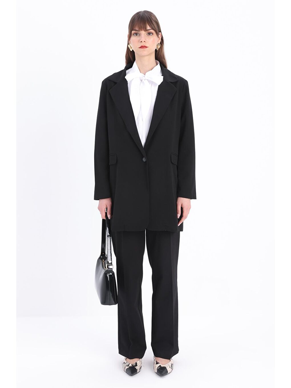 Siyah Tek Düğmeli Blazer Ceket-1