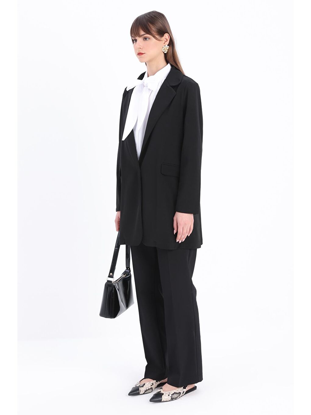 Siyah Tek Düğmeli Blazer Ceket-2