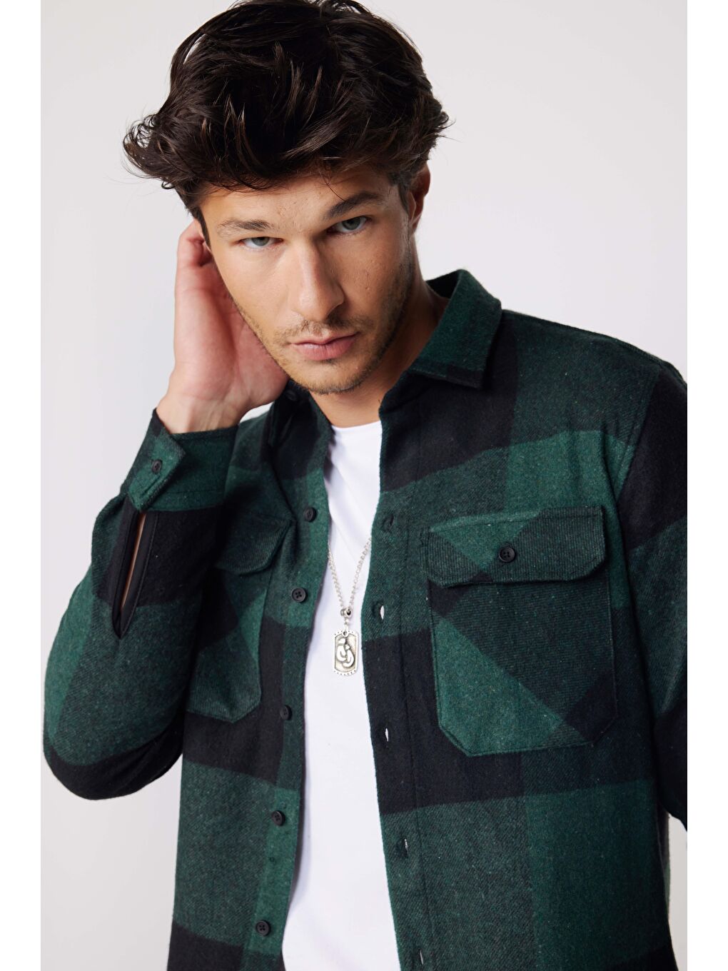 Karışık Slim Fit Büyük Kareli Çift Cepli Oduncu Erkek Gömlek