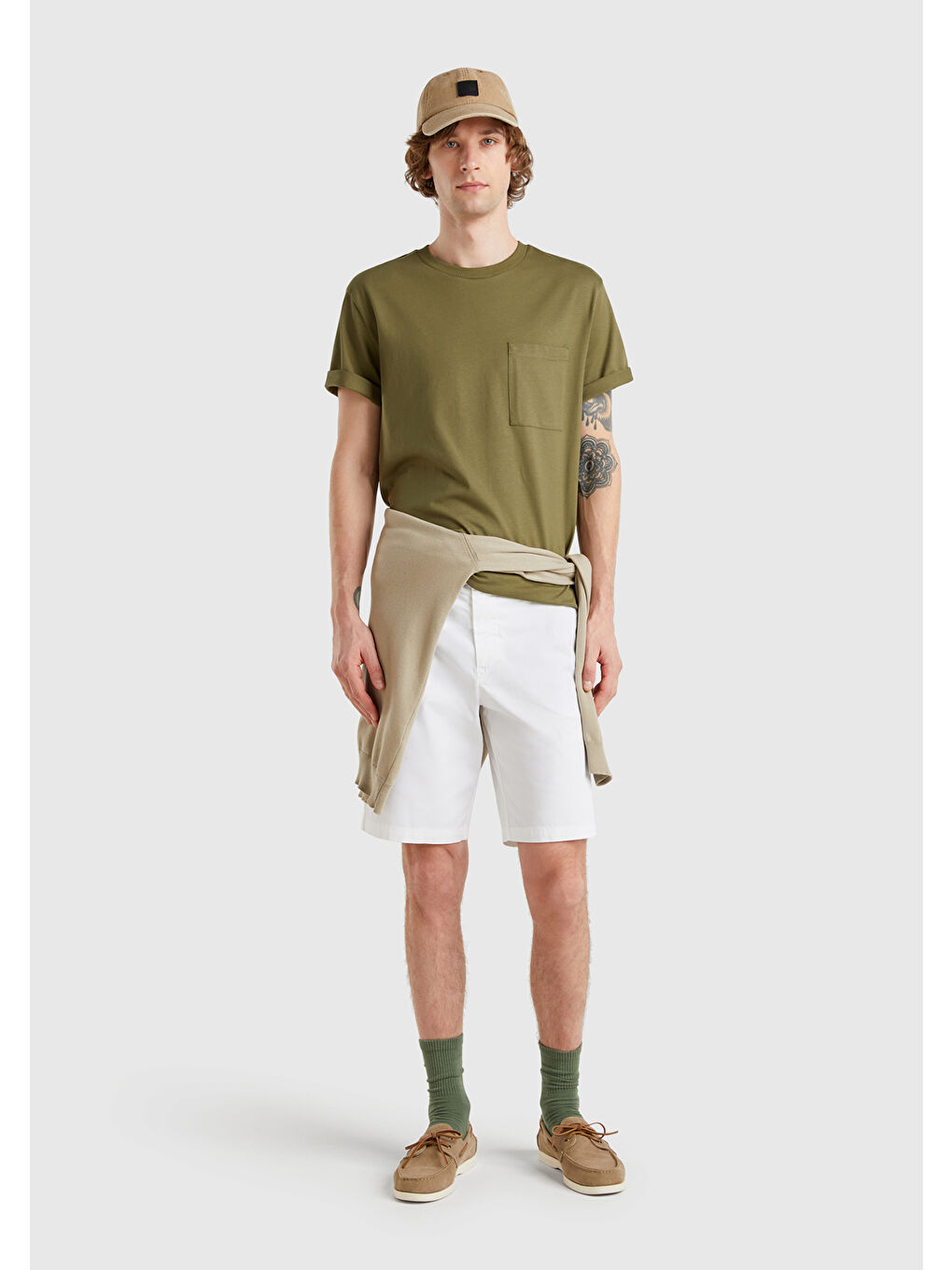 Erkek Beyaz Chino Bermuda-2