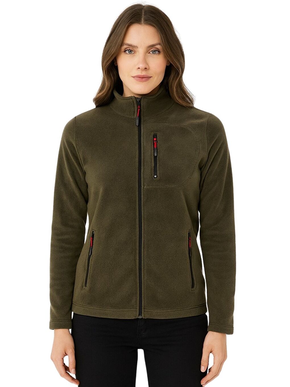 Haki Store Kadın Polar Tam Fermuarlı Outdoor 3 Cepli Spor Polar Ceket KDN-PLR17