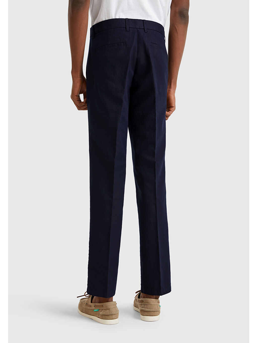 Koyu Lacivert Keten Karışımlı Cebi Biyeli Düz Kalıp Erkek Pantolon-2