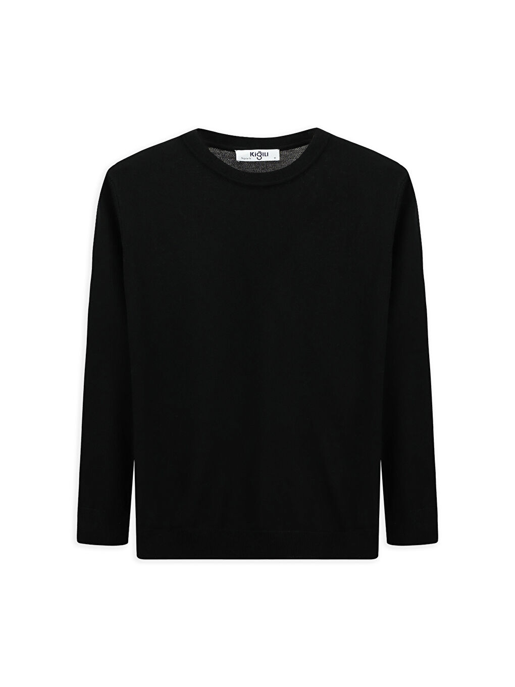 Siyah Bisiklet Yaka Regular Fit Triko Büyük Beden Kazak