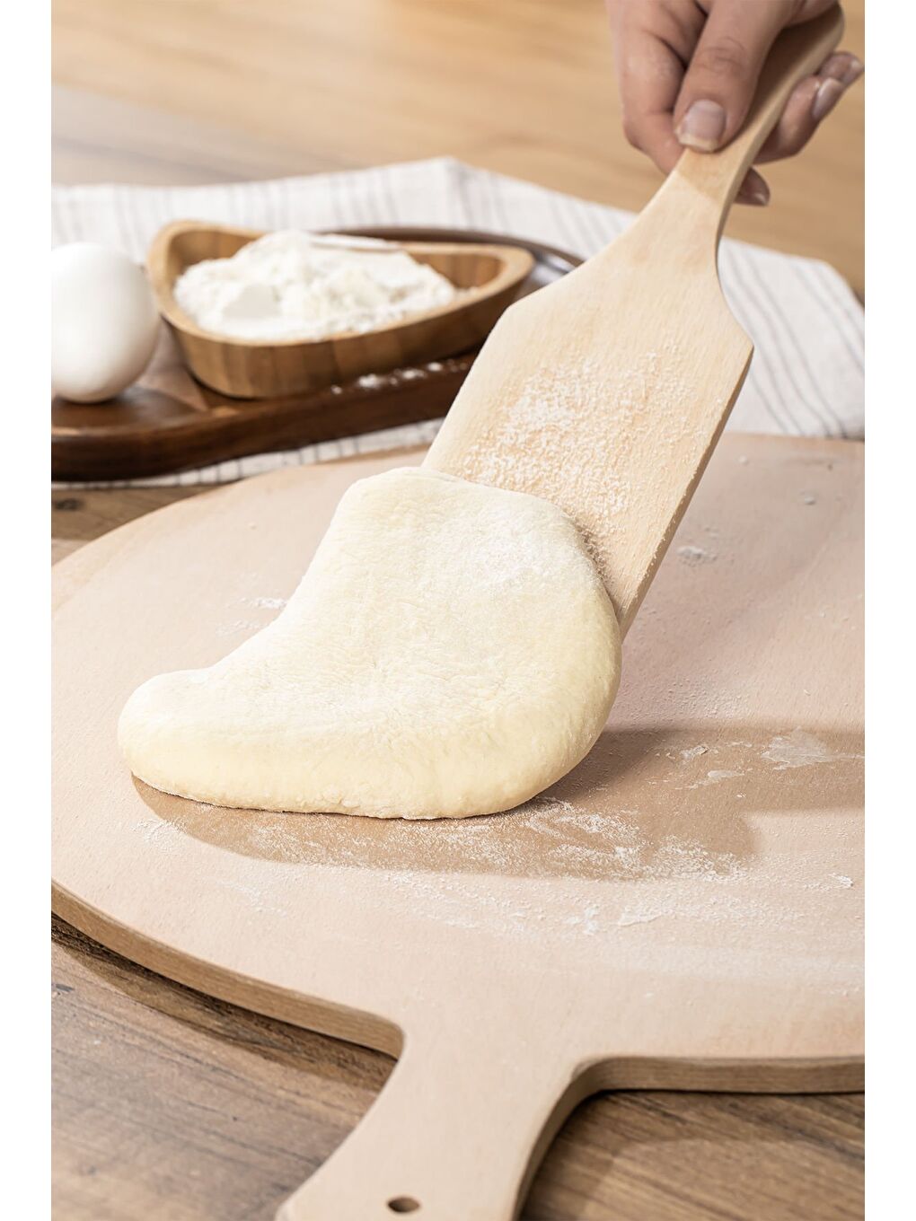 Kahverengi 4303 Hamur Açma Seti Ahşap Saplı Rulo Hamur Açıcı,Oklava, Hamur Açma Sofrası, Ahşap Spatula 4 Lü Set-2