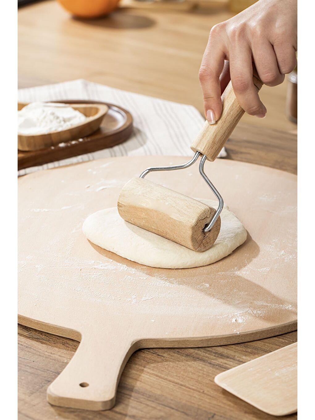 Kahverengi 4303 Hamur Açma Seti Ahşap Saplı Rulo Hamur Açıcı,Oklava, Hamur Açma Sofrası, Ahşap Spatula 4 Lü Set-3