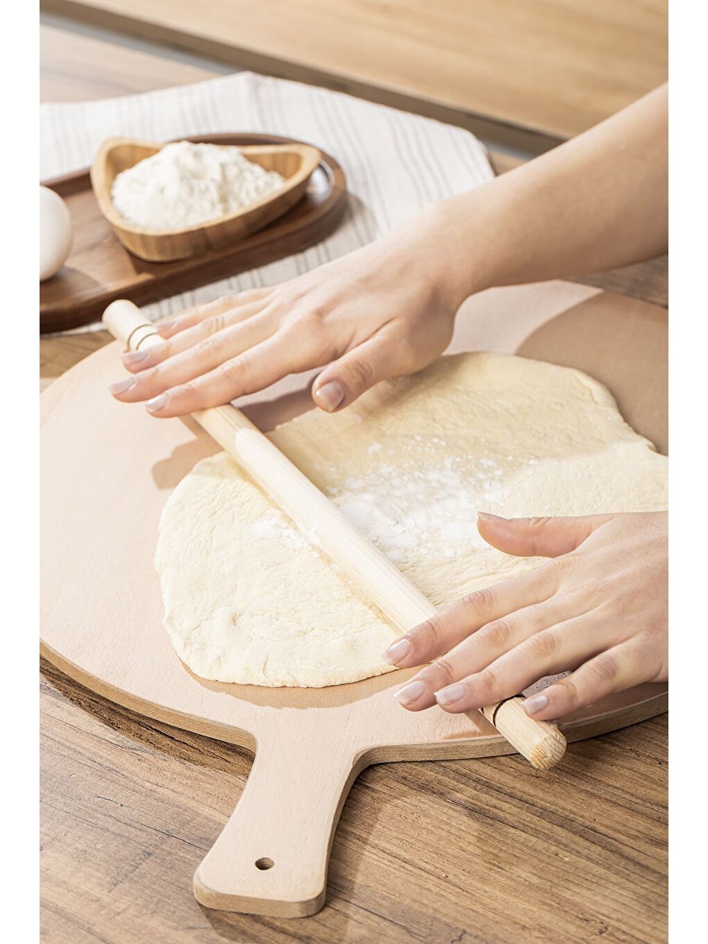 Kahverengi 4303 Hamur Açma Seti Ahşap Saplı Rulo Hamur Açıcı,Oklava, Hamur Açma Sofrası, Ahşap Spatula 4 Lü Set-4