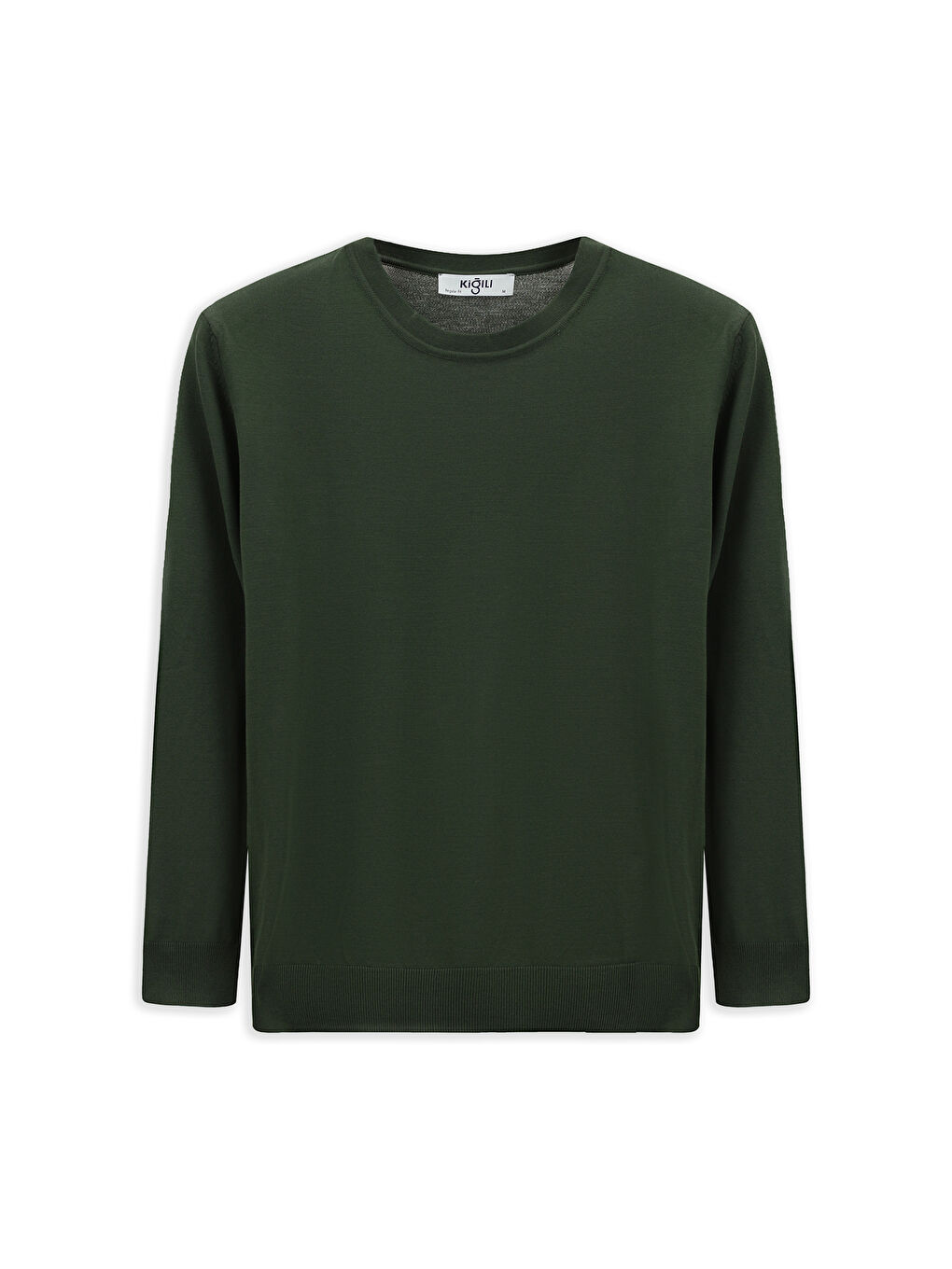 Haki Bisiklet Yaka Regular Fit Triko Büyük Beden Kazak