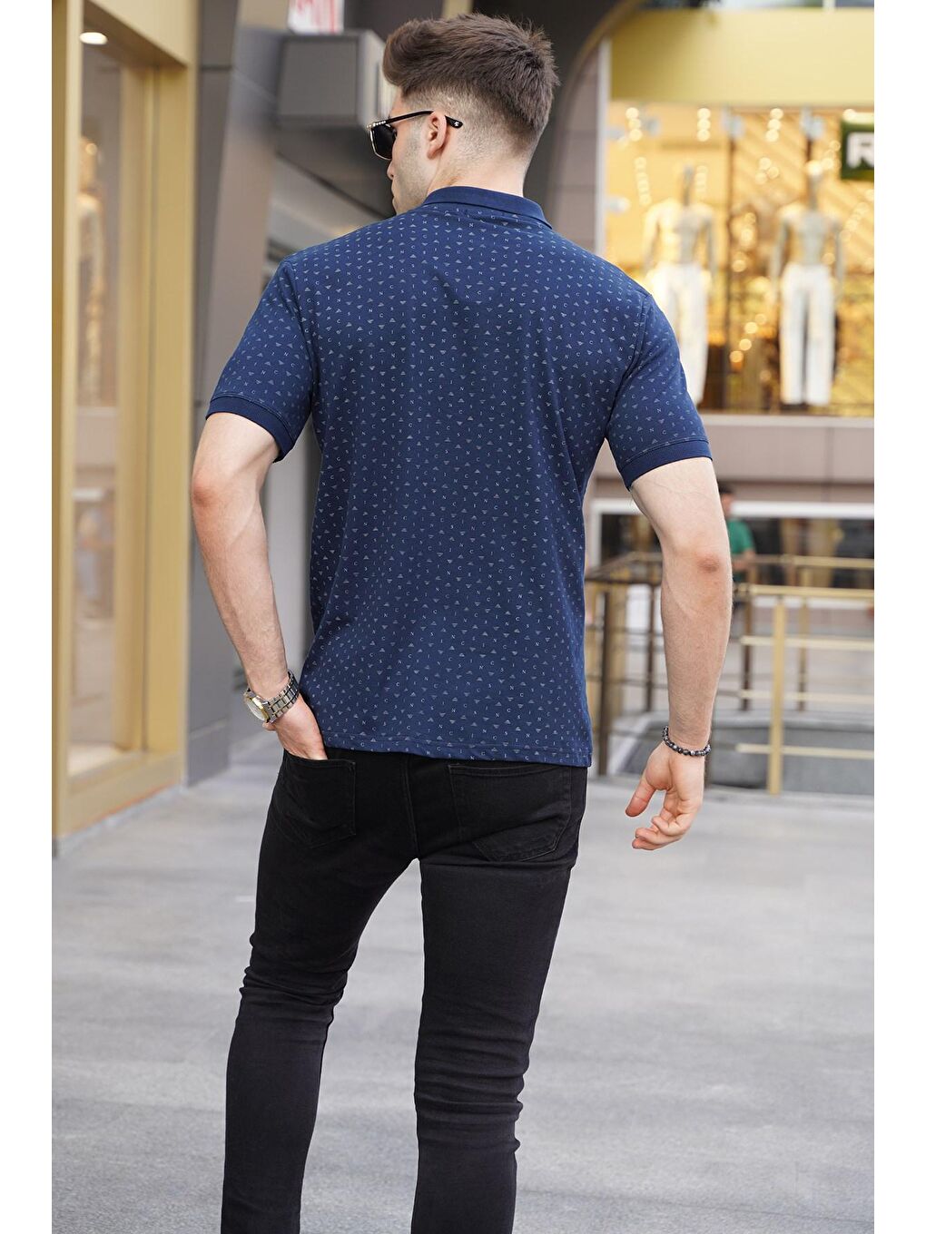 Lacivert Desenli Polo Yaka Tişört 5889-1