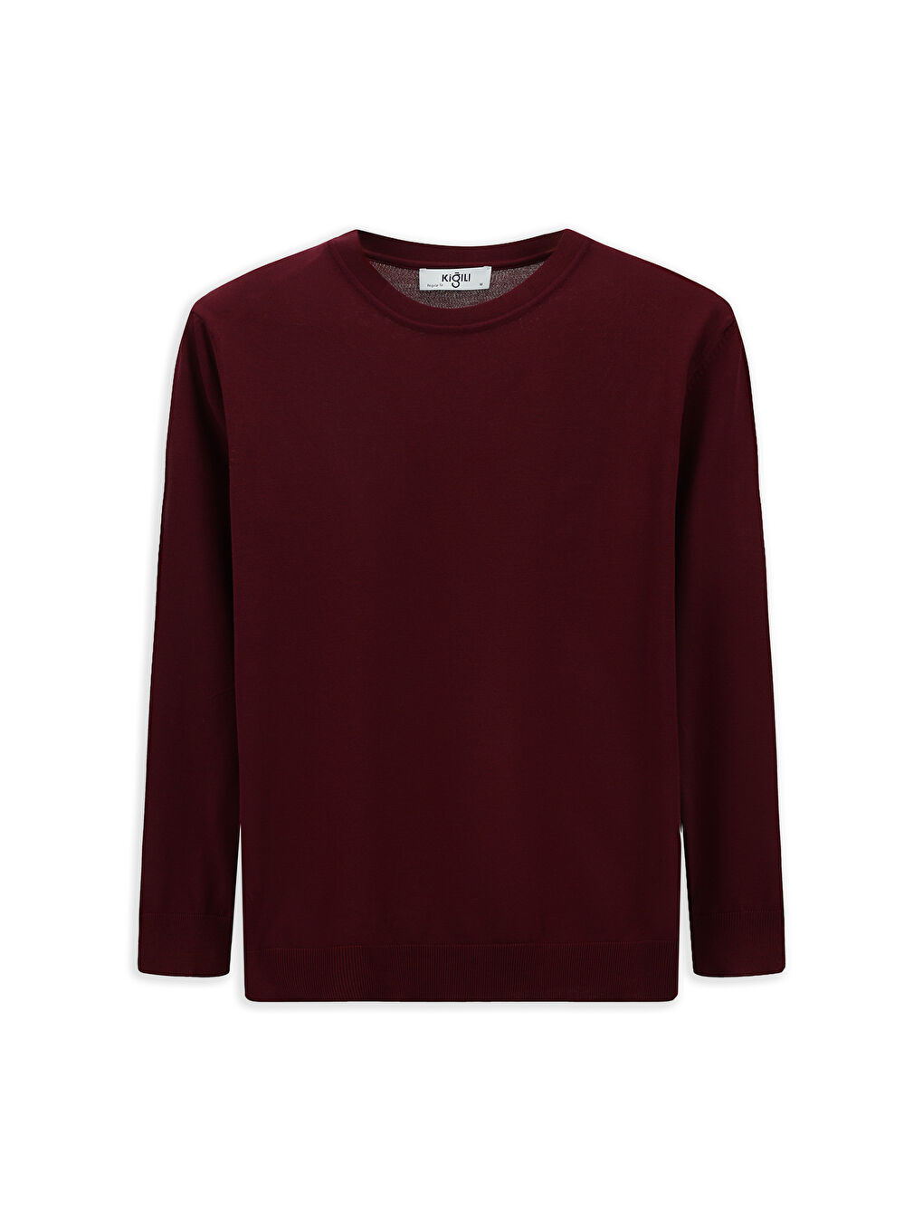 Bordo Bisiklet Yaka Regular Fit Triko Büyük Beden Kazak