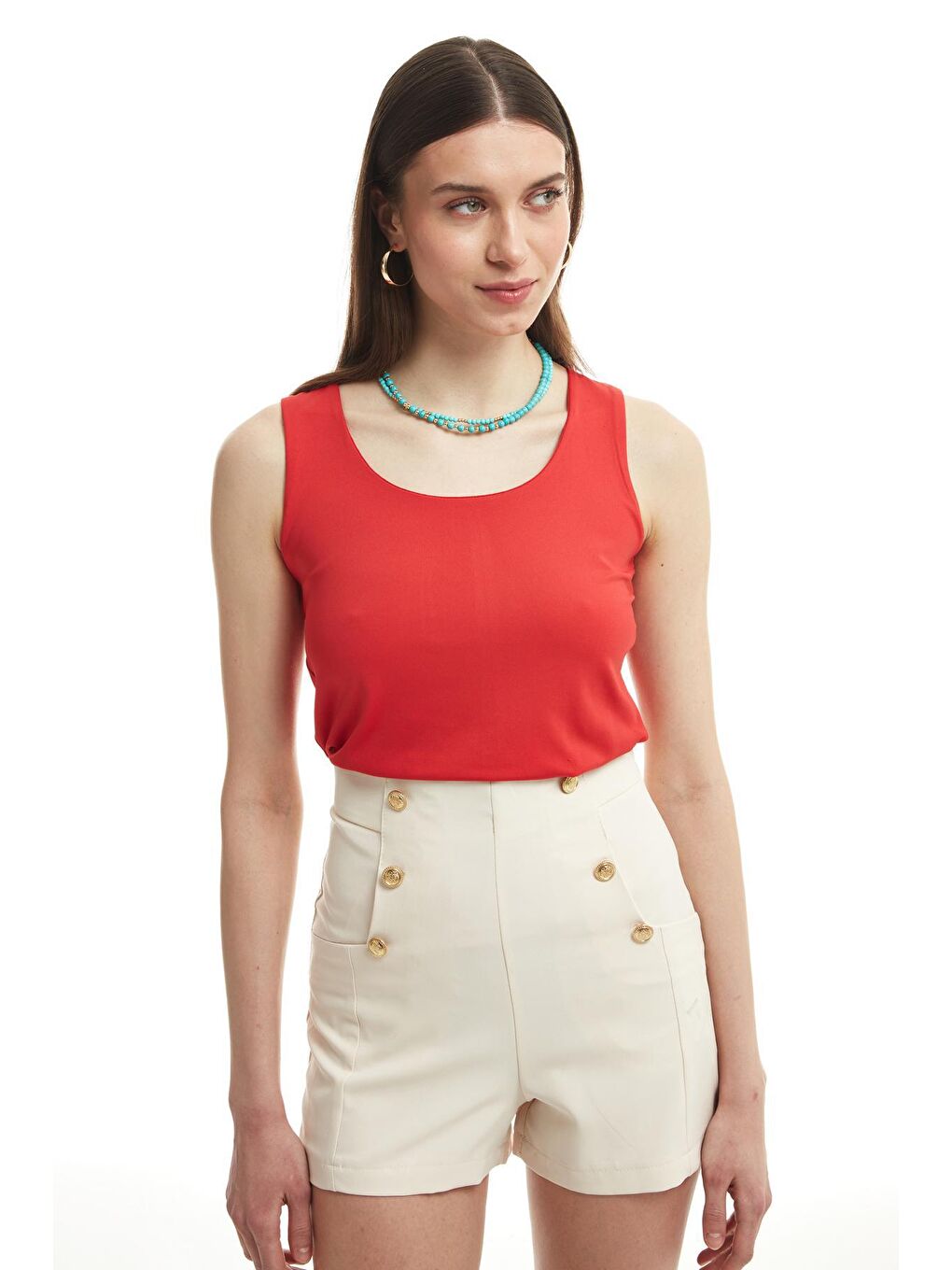 Kalın Askılı Basic Bluz Kırmızı-2