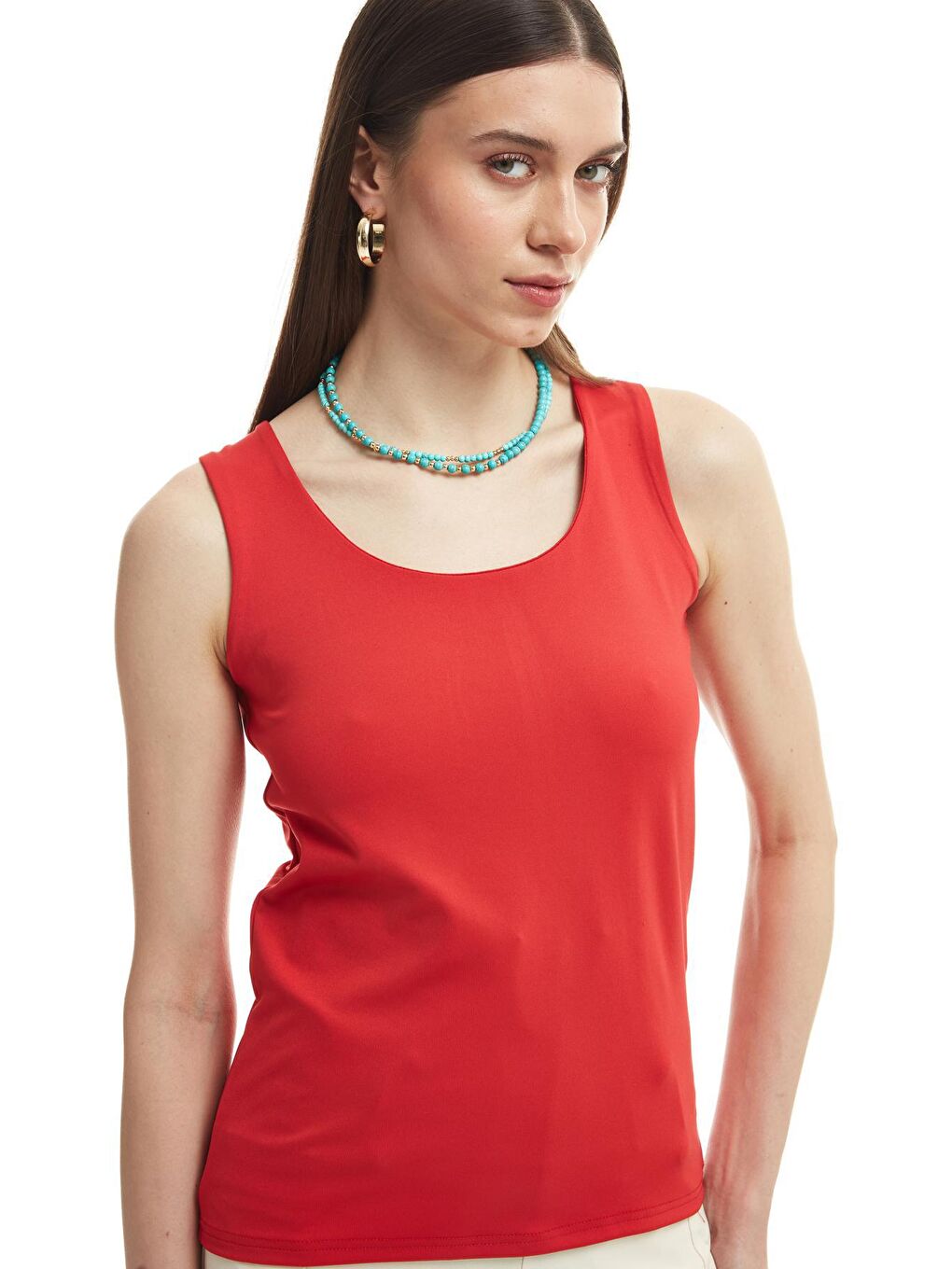 Kalın Askılı Basic Bluz Kırmızı-3